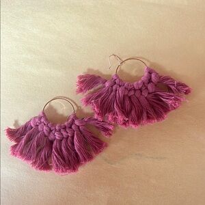 Handcrafted Pink Tassel Hoop Earrings